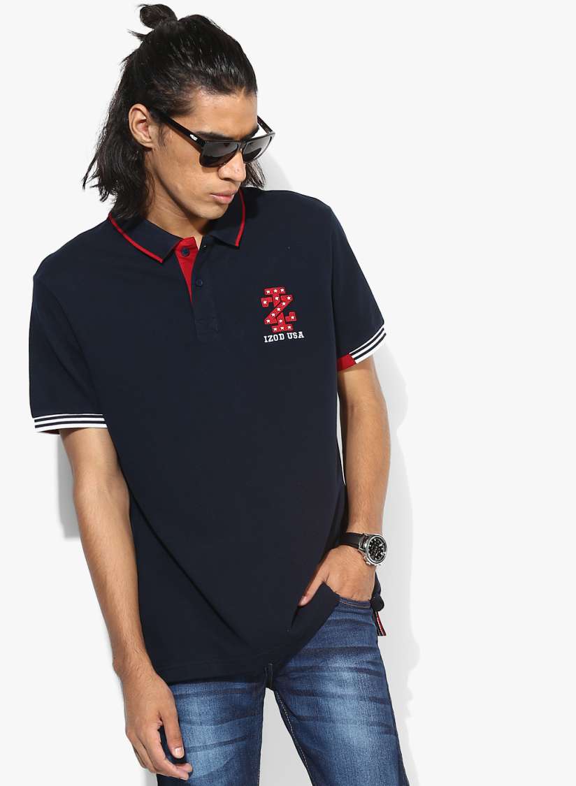 Buy Navy Blue Solid Slim Fit Polo T Shirt Tshirts for Men 7939431 Myntra