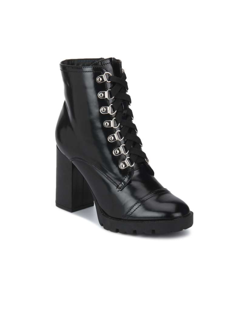 Truffle collection women black solid heeled boots 2025