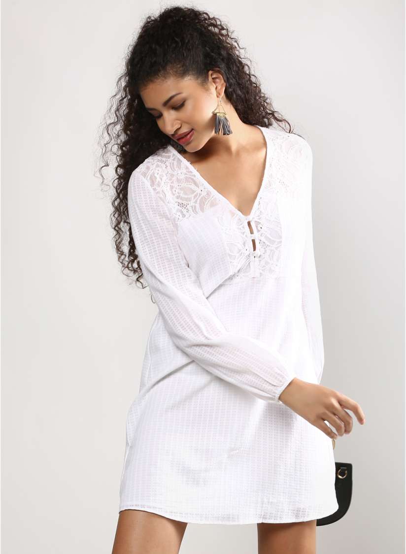Buy BCBGeneration White Coloured Textured Shift Dress Dresses for Women 7978331 Myntra