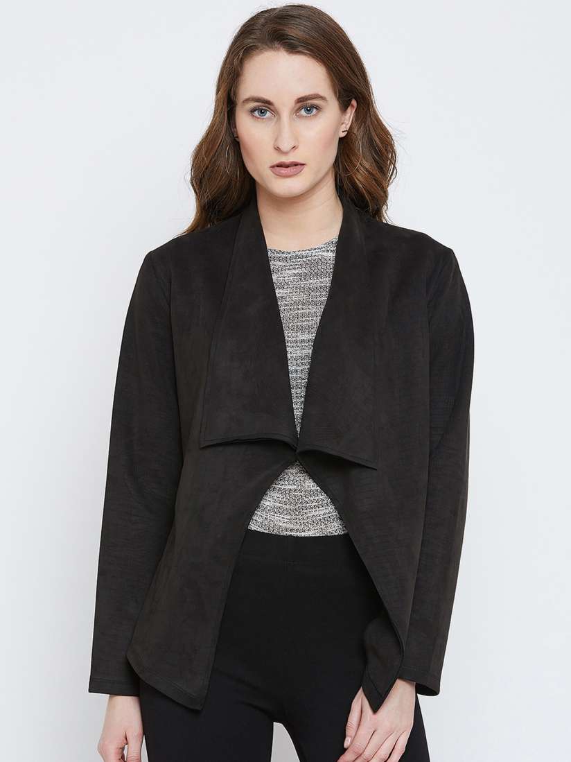 Buy PRIMO KNOT Black Solid Waterfall Shrug Shrug for Women 7988711 Myntra