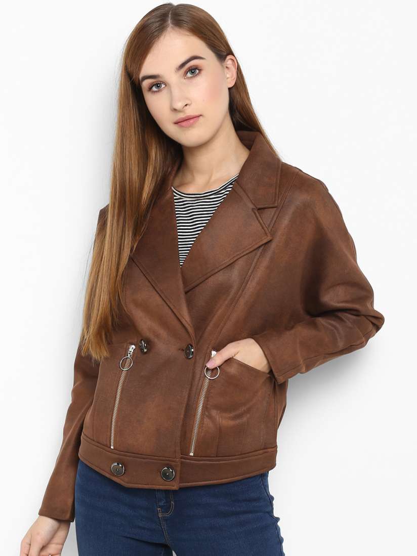 Buy Monte Carlo Women Brown Solid Biker Jacket Jackets for Women 8035407 Myntra