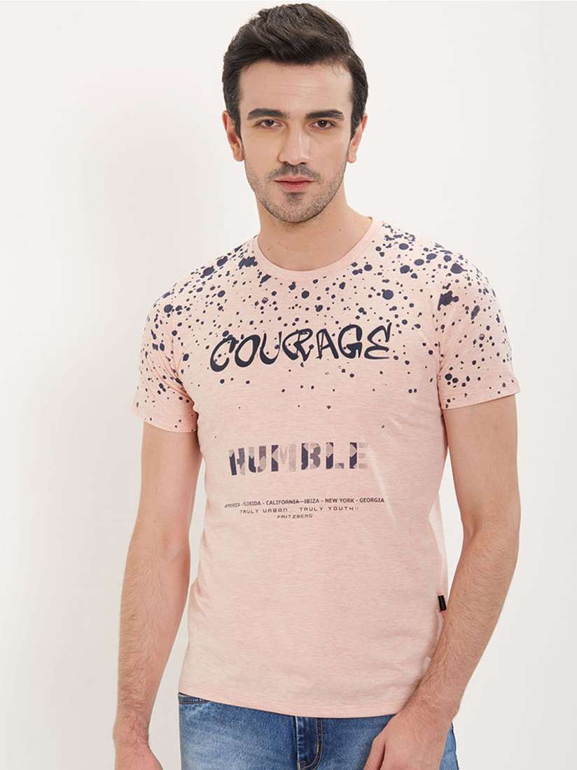 Buy FRITZBERG Men Peach Coloured Printed Round Neck T shirt Tshirts for Men 8056765 Myntra