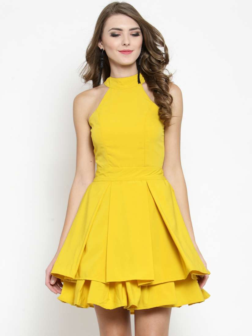 Yellow flare dress sales