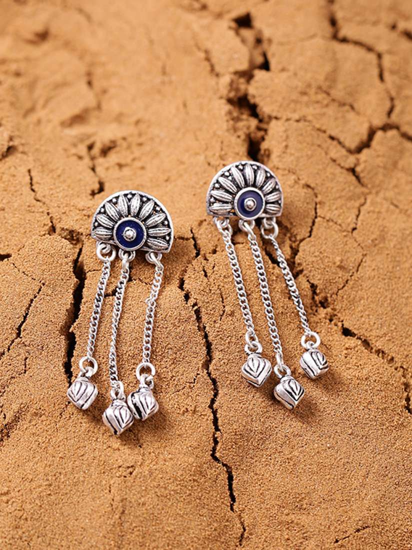 Buy Voylla Silver Plated Blue Contemporary Drop Earrings Earrings for Women 8180003 Myntra
