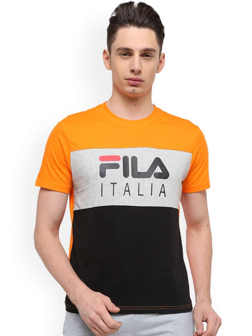 Buy FILA Men Orange Black MANCHEE Printed Slim Fit Pure Cotton T shirt Tshirts for Men 8231145 Myntra