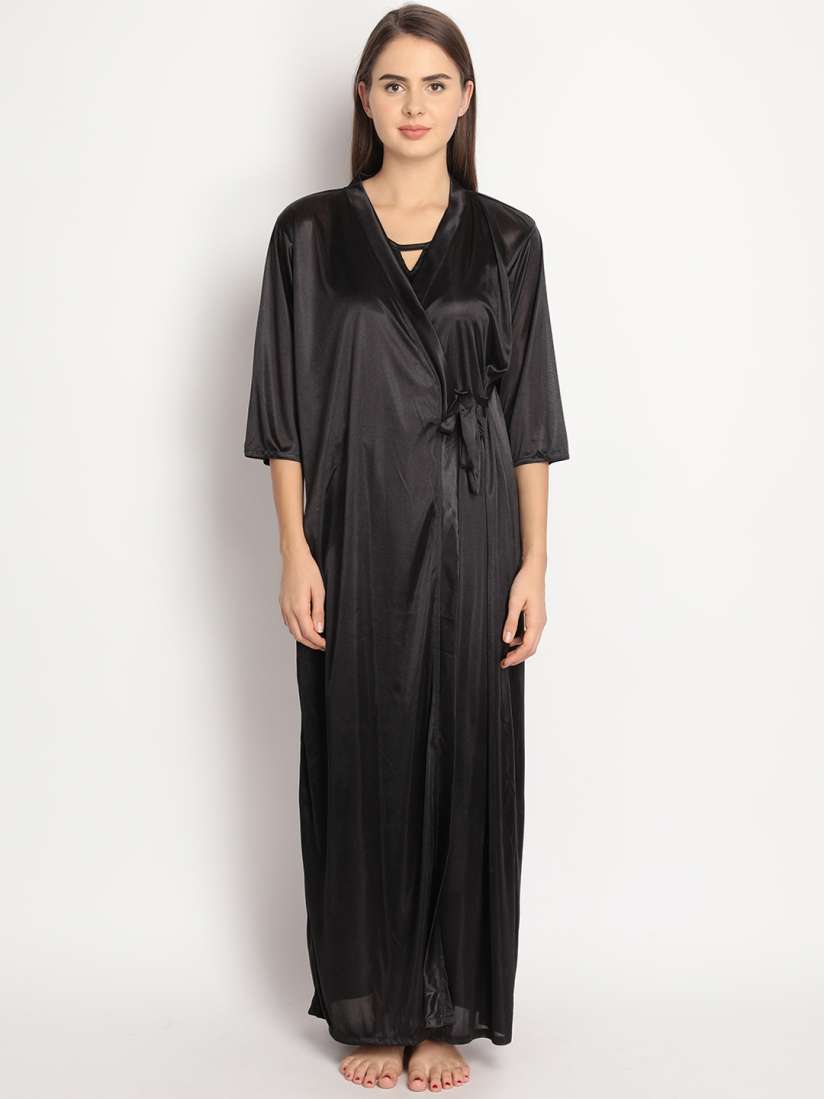 Buy Clovia Women Black Satin Robe NS1132P13O Robe for Women 8237735 Myntra