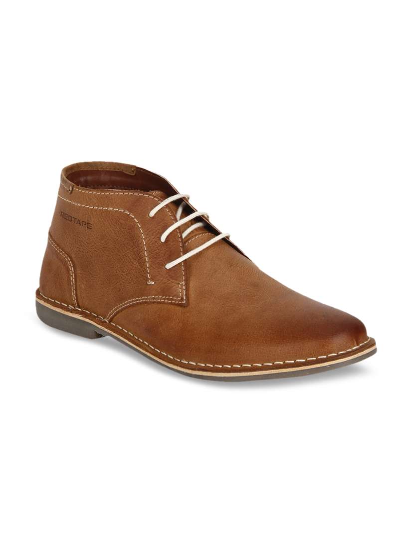 Buy Red Tape Men Tan Brown Solid Leather Mid Top Flat Boots Boots for Men 8326807 Myntra