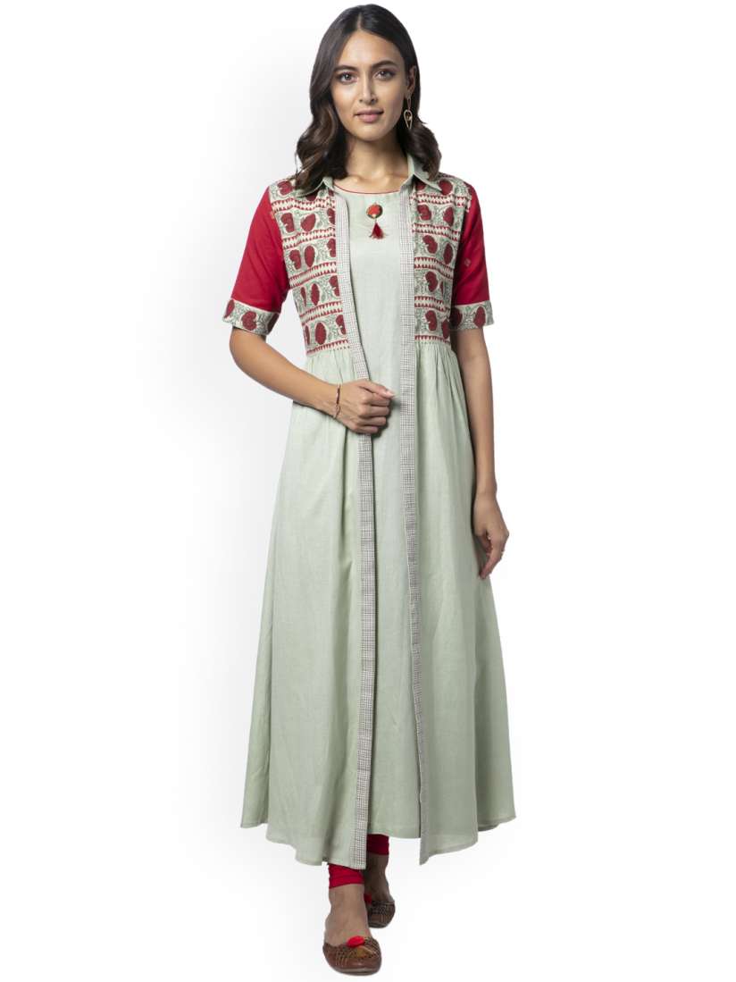 Buy Soch Women Grey Red Solid Pure Cotton A Line Pure Cotton Kurti Kurtis for Women 8368327 Myntra