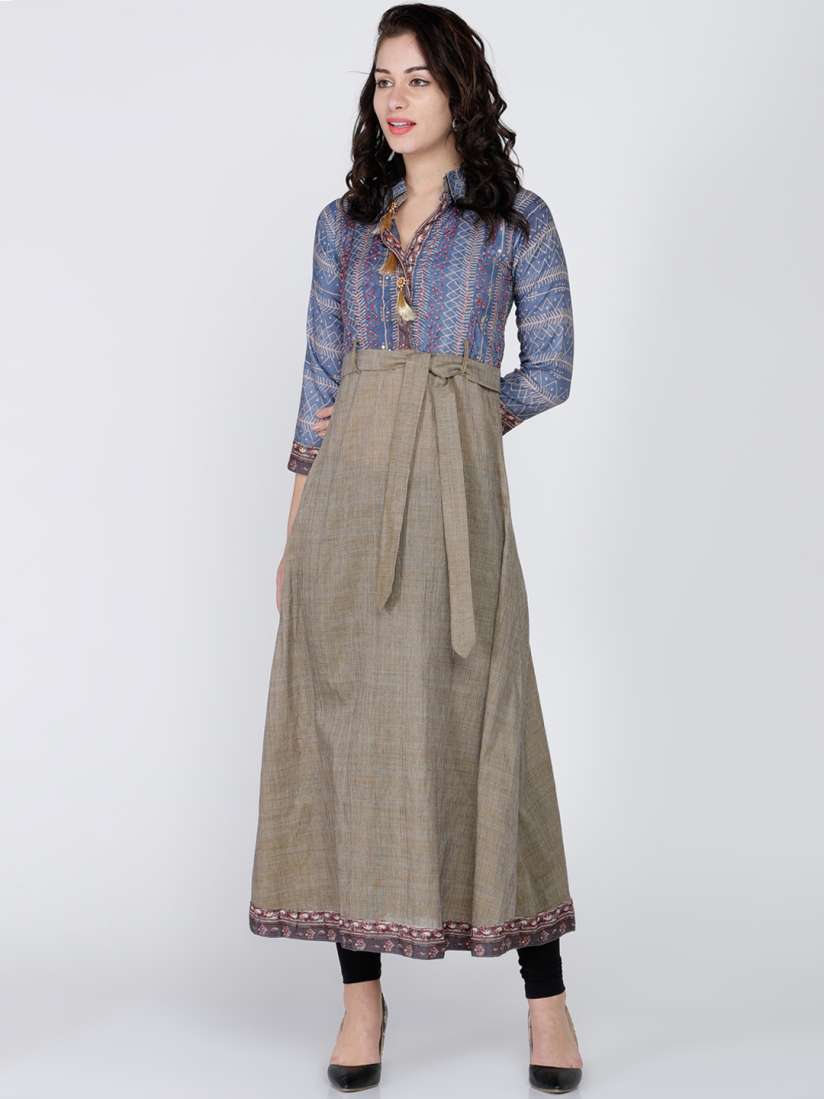 Buy Soch Women Blue Grey Solid Fit Flare Kurti Kurtis for Women 8368471 Myntra