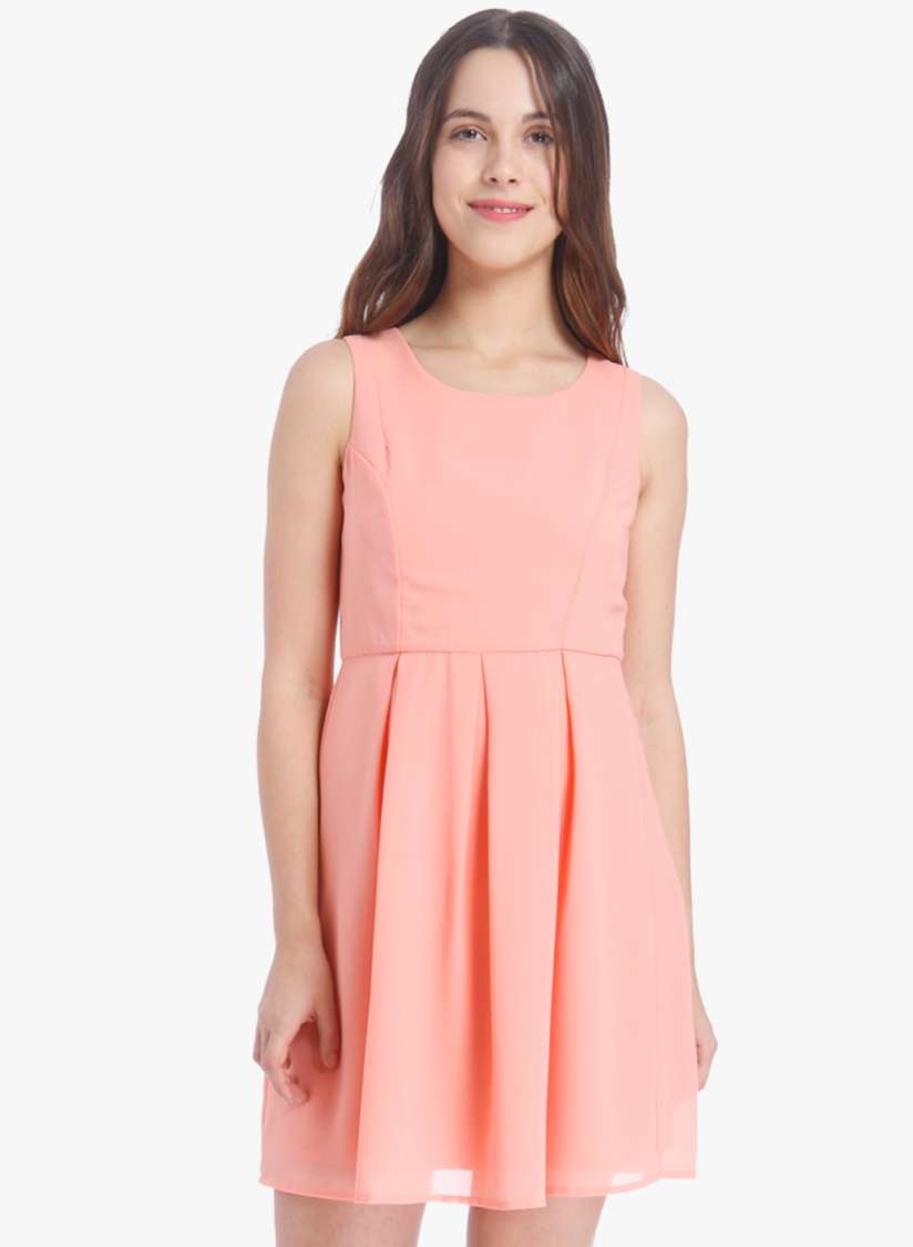 Buy Peach Coloured Solid Skater Dress Dresses for Women 7177084 Myntra