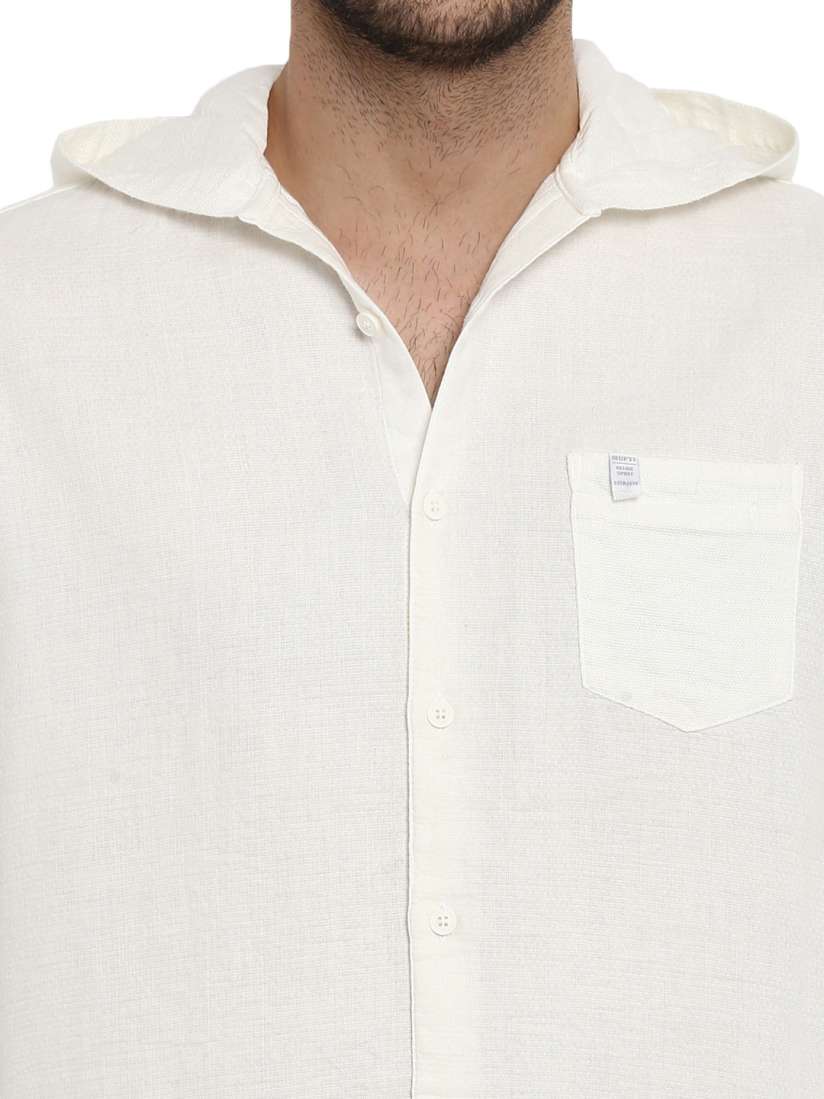 Buy Mufti Men White Slim Fit Solid Casual Hooded Shirt Shirts for Men 8459125 Myntra