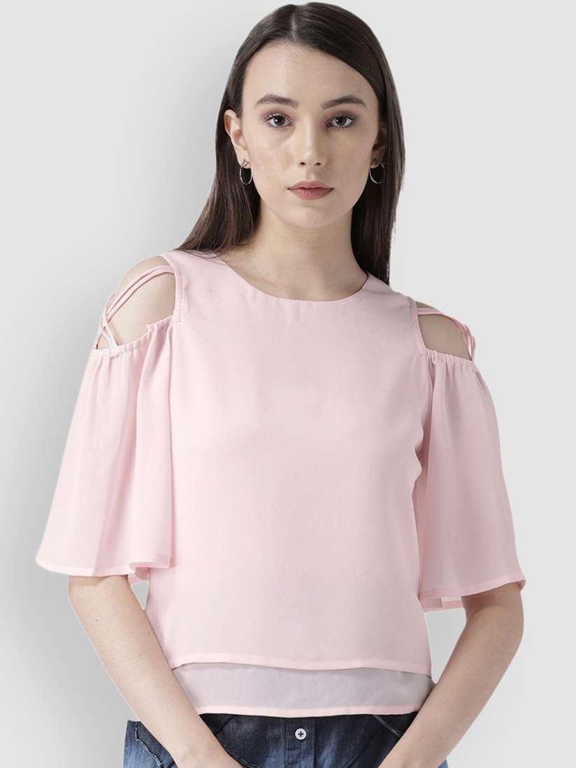 Buy LA LOFT Women Pink Solid Cold Shoulder Top Tops for Women 8511241 Myntra