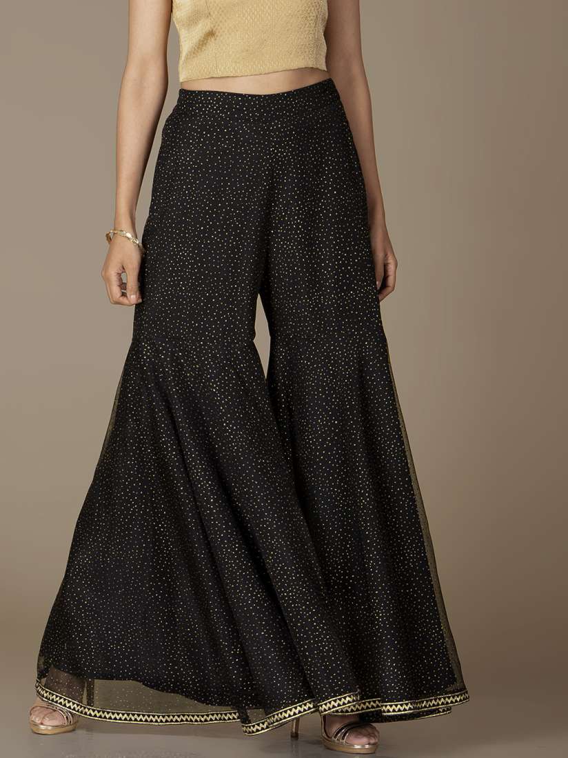 Buy INDYA Women Black Flared Printed Sharara Pants Palazzos for Women 8571061 Myntra