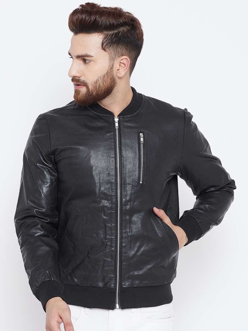 Buy Hypernation Men Black Solid Leather Jacket Jackets for Men 8372813 Myntra