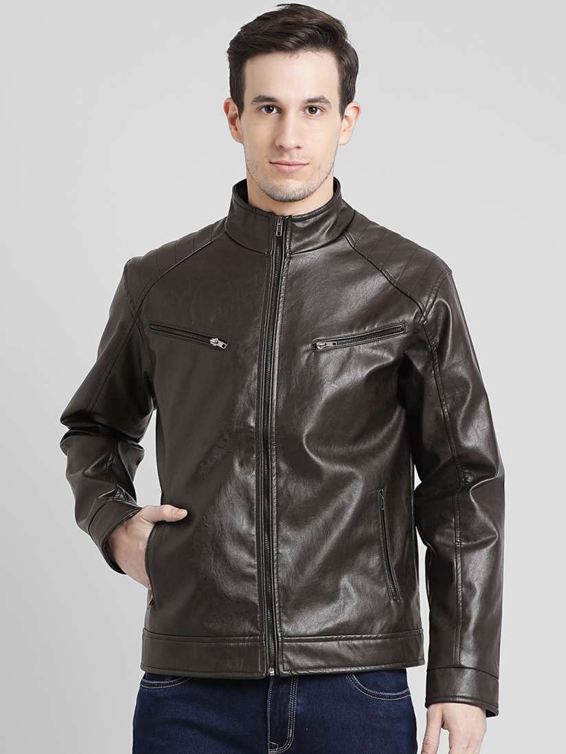 Buy COBB Men Coffee Brown Solid Lightweight Leather Jacket Jackets for Men 8370761 Myntra