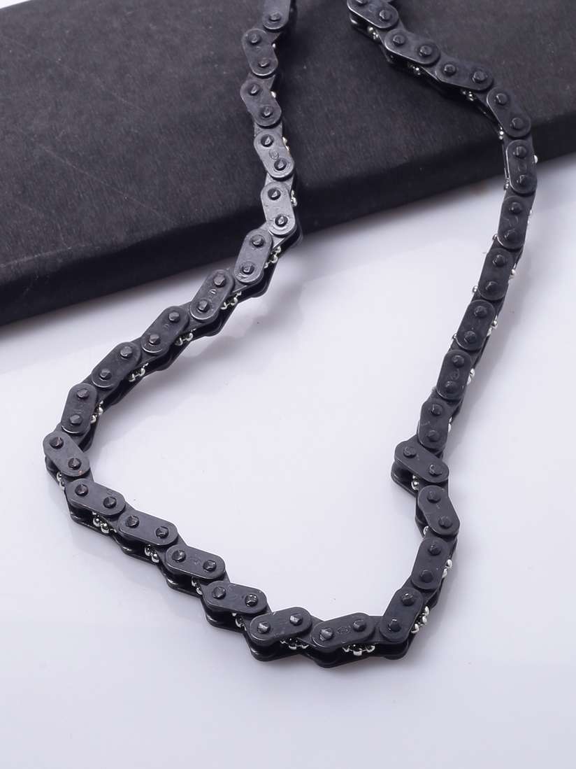Buy Dare by Voylla Men Black Silver-Plated Handcrafted Chain