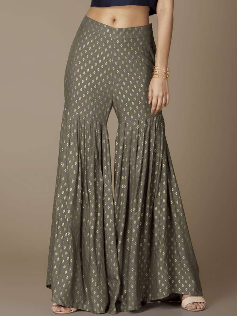 Buy INDYA Women Grey Flared Printed Sharara Pants Palazzos for Women 8571055 Myntra
