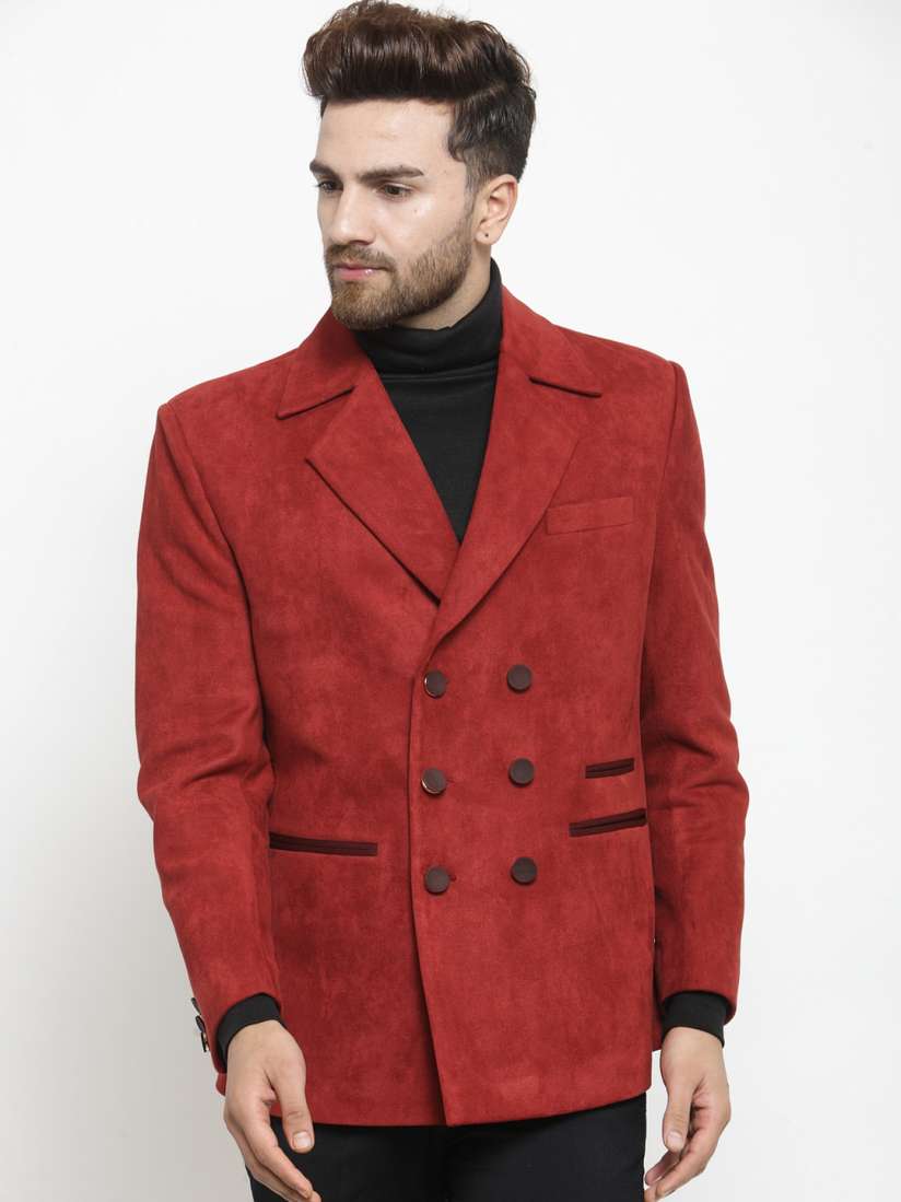 Buy LUXURAZI Men Red Solid Double Breasted Suede Blazer Blazers for Men 8587105 Myntra
