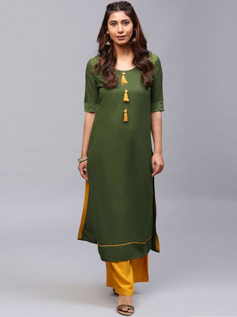 Buy AKS Women Green Self Design Straight Kurta Kurtas for Women 8594563 Myntra