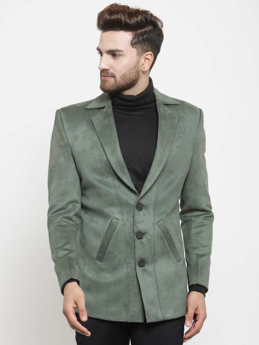 Buy LUXURAZI Men Green Solid Single Breasted Suede Blazer Blazers for Men 8587121 Myntra