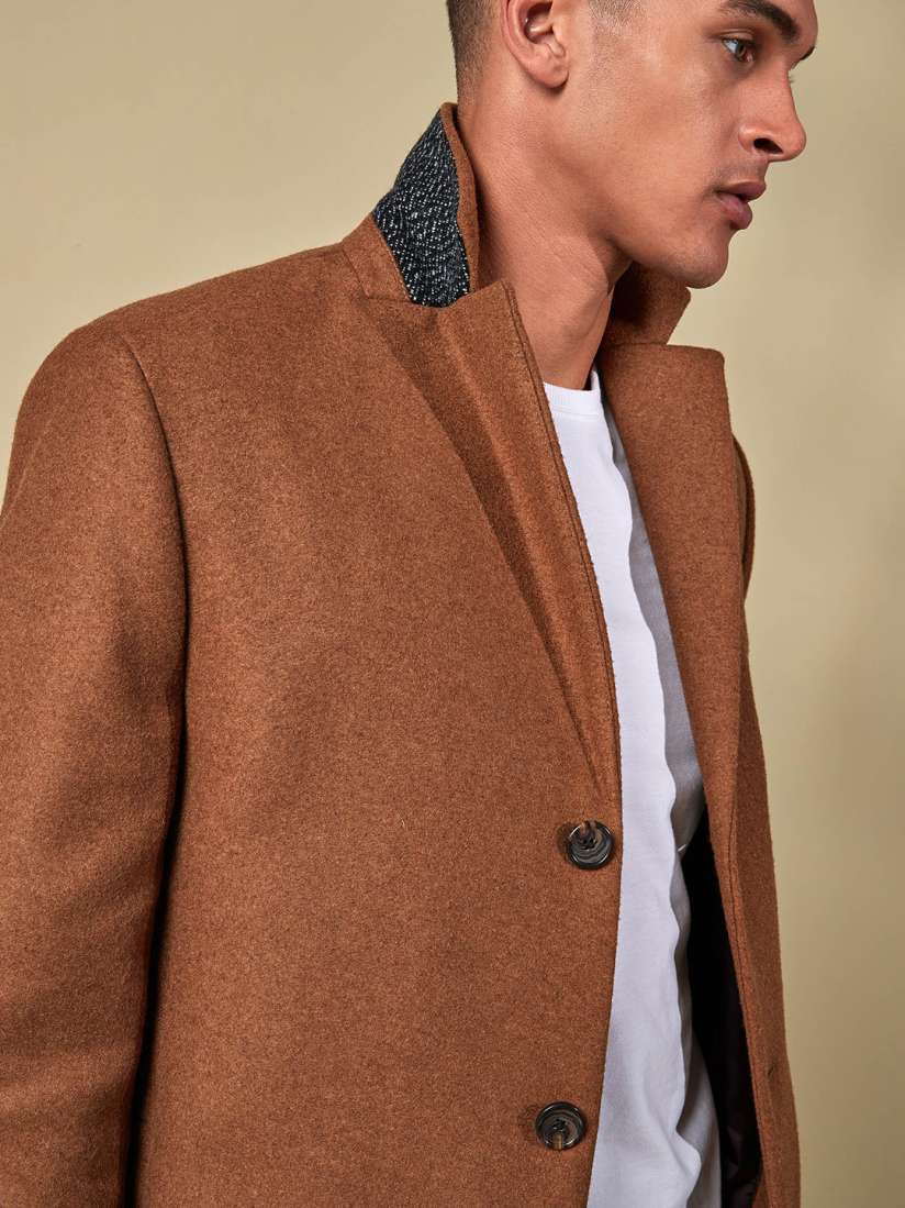 Buy next Men Tan Brown Solid Woollen Trench Coat Coats for Men 8600311 Myntra