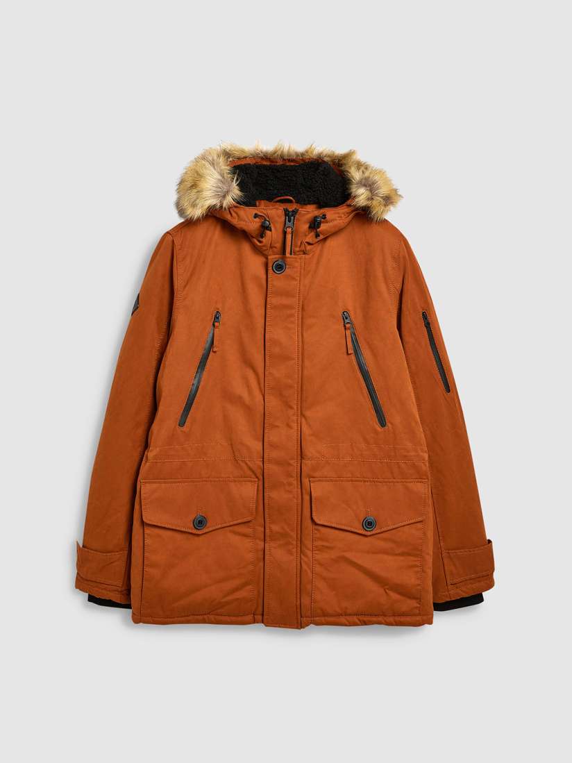 Buy next Men Rust Orange Solid Parka Hooded Coat Coats for Men 8600341 Myntra