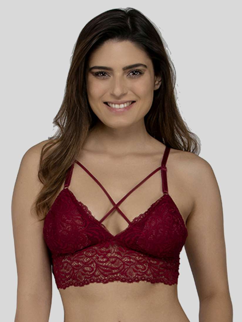 Buy Laceandme Maroon Lace Non Wired Lightly Padded Bralette Bra 4304 Bra for Women 8623383 Myntra