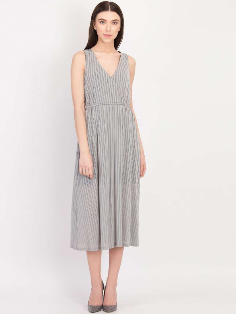 Buy LA LOFT Women Grey Striped Fit and Flare Dress Dresses for Women 8380985 Myntra