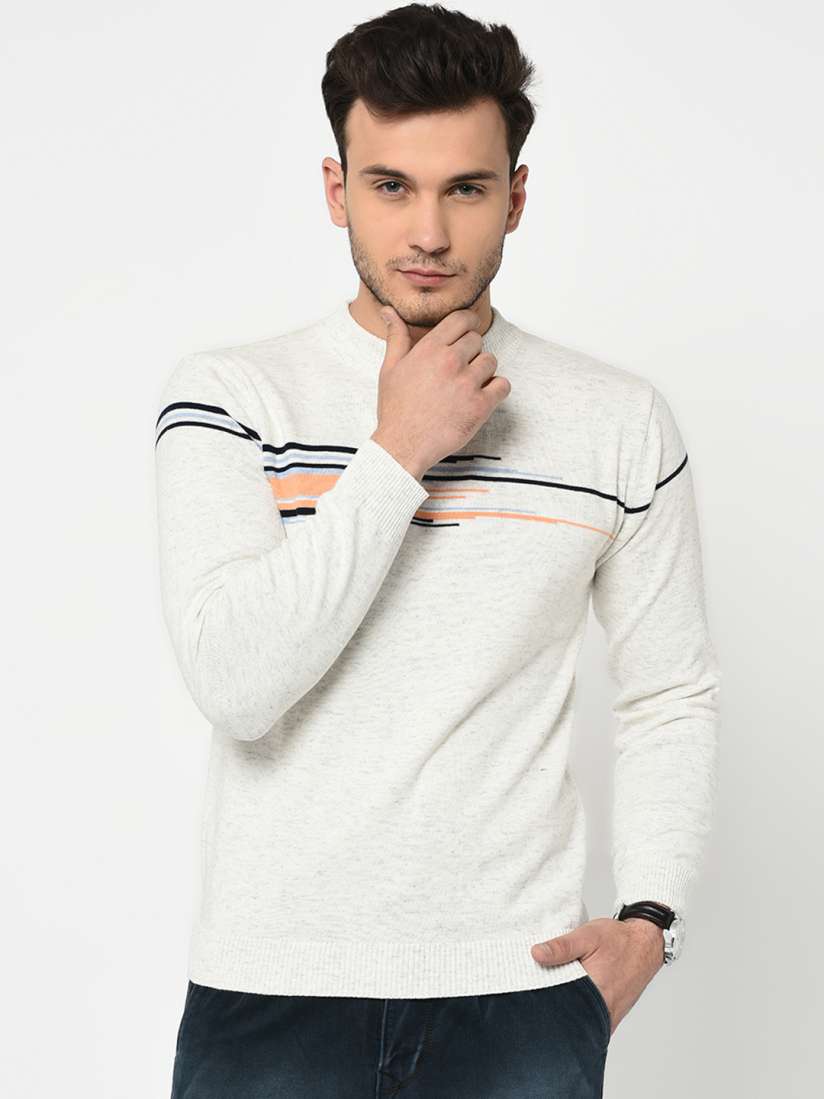 Buy SMAG Men Off White Striped Pullover Sweater Sweaters for Men 8386641 Myntra
