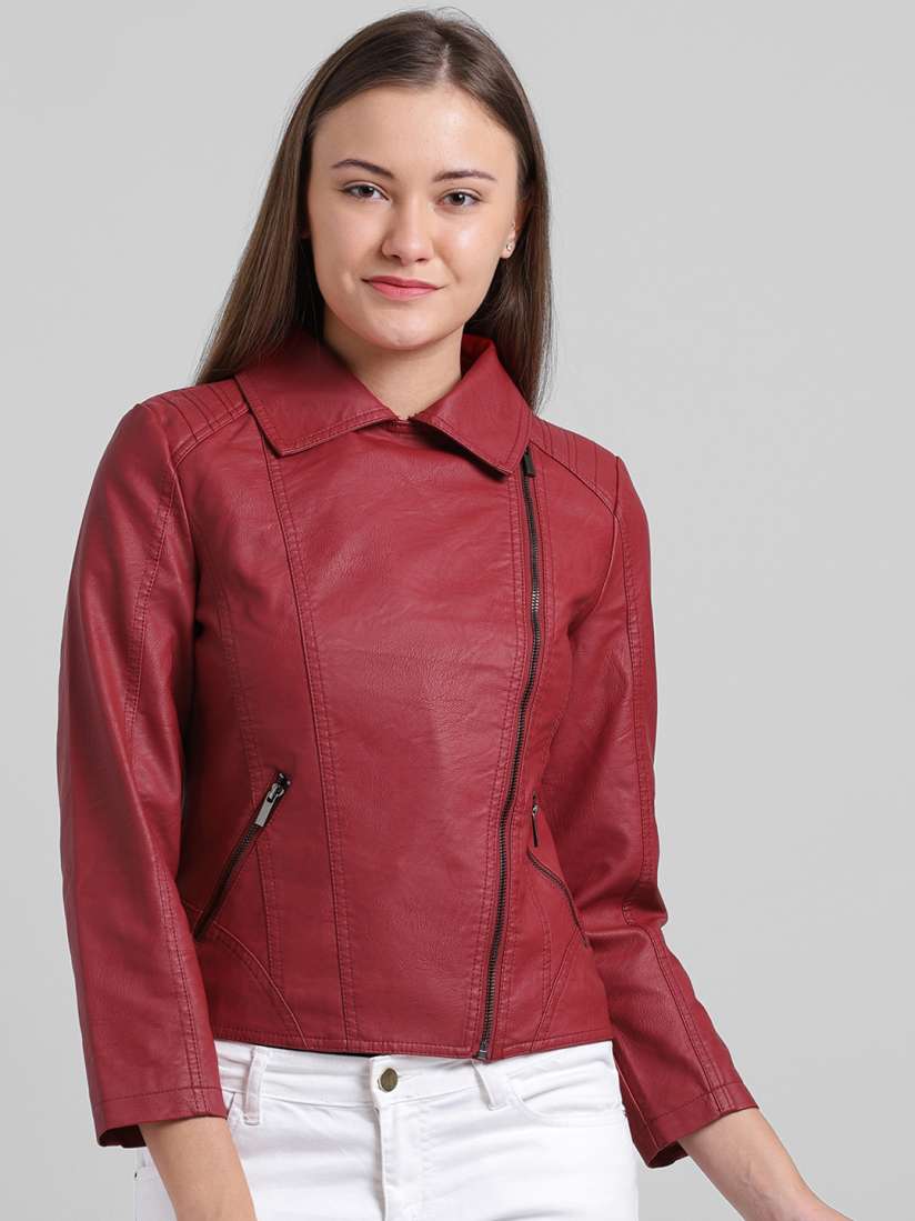 Buy Zink London Women Red Solid Biker Jacket Jackets for Women 8420209 Myntra