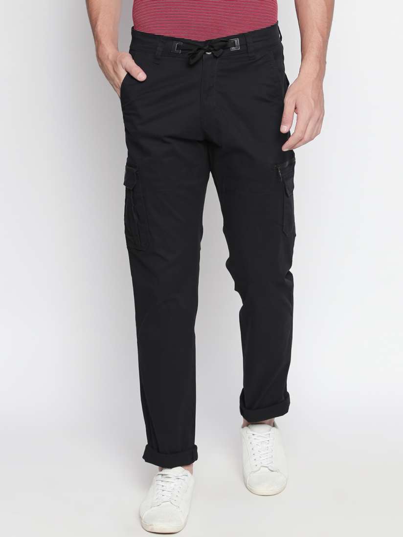 Buy beevee Men Black Regular Fit Solid Cargos Trousers for Men 8436467 Myntra