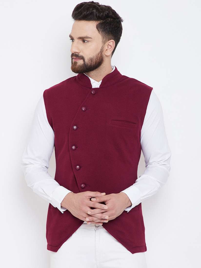 Buy Hypernation Men Maroon Solid Pure Cotton Waistcoat Waistcoat for Men 10797332 Myntra