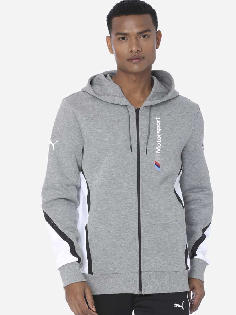 Buy Puma Men Grey Melange Solid BMW MMS Hooded Sweat Medium Sports Jacket Jackets for Men 10803912 Myntra