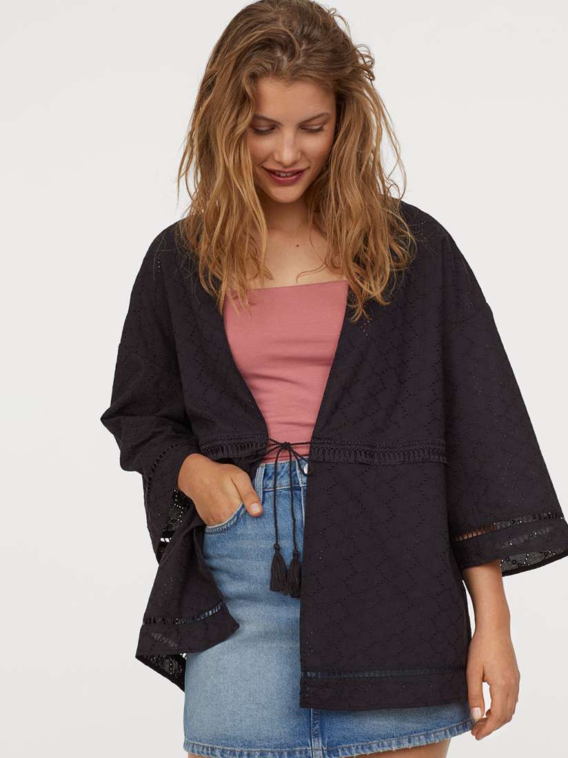 Buy H M Women Grey Solid Kimono With Lace Trims Tops for Women 10816364 Myntra