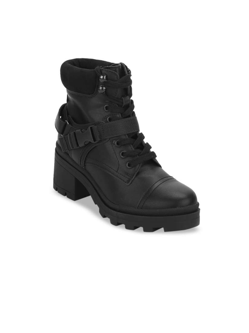 Buy Truffle Collection Women Black Solid Heeled Boots Boots for Women 10869904 Myntra