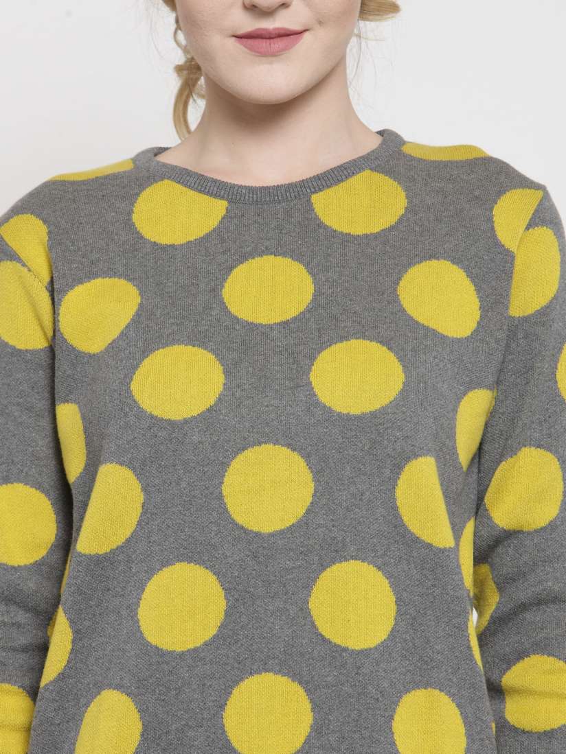 Buy Kalt Women Grey Yellow Printed Sweater Sweaters for Women 10869656 Myntra