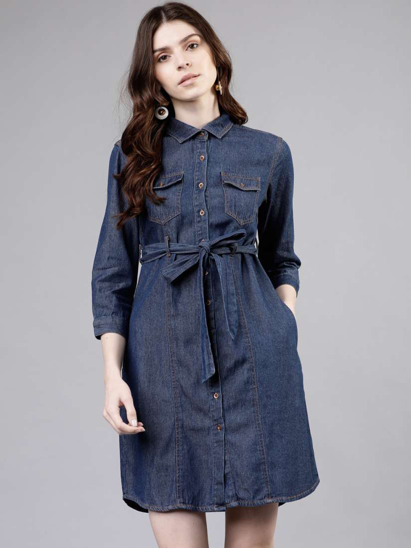 Tokyo talkies navy blue printed shirt dress on sale