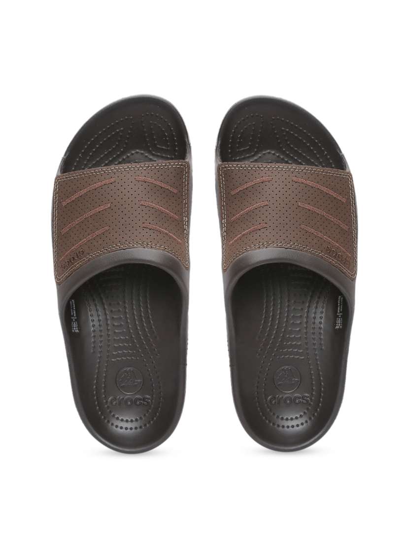 Buy Crocs Men Brown Solid Perforated Lightweight Bogota Genuine Leather Sliders Flip Flops for Men 10898192 Myntra