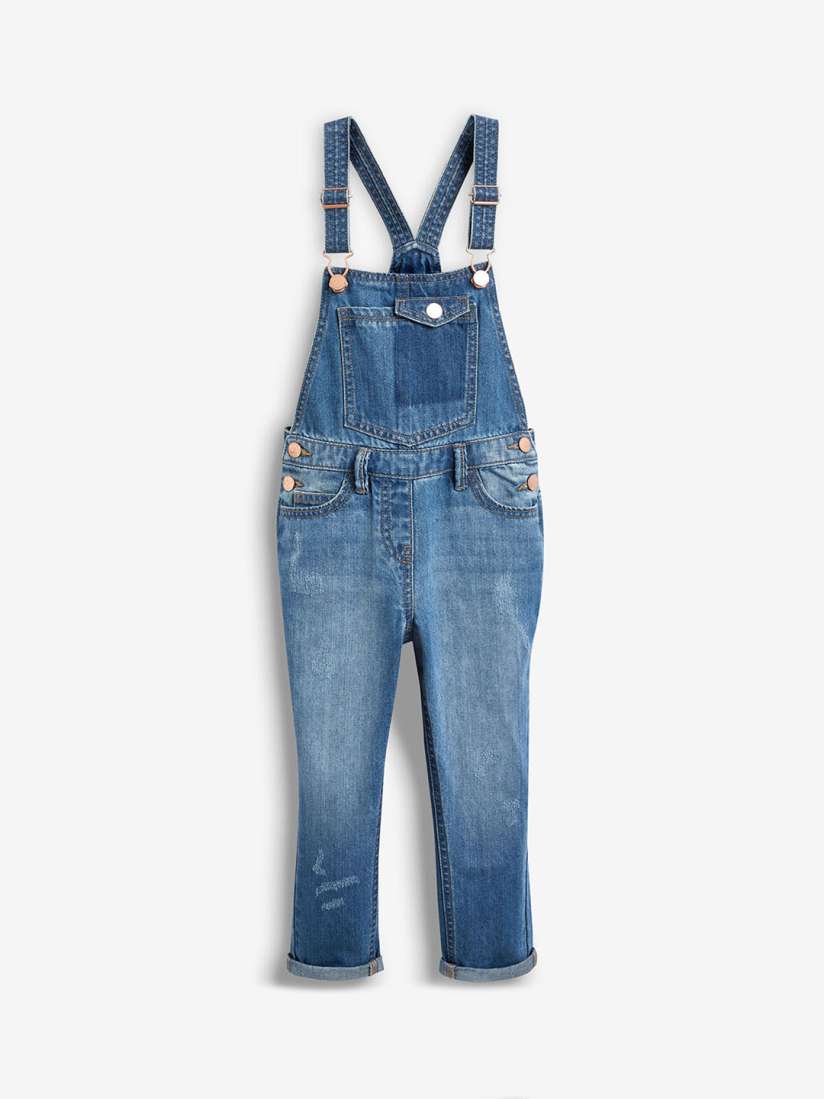 Buy next Girls Blue Solid Pure Cotton Straight Leg Denim Dungaree Dungarees for Girls 10959980 Myntra