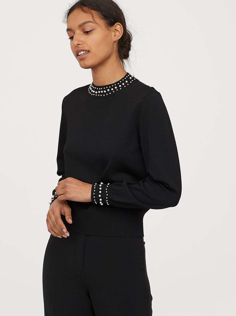 Fine Knit Ladies Black High Neck Jumper H&M Women Black Solid