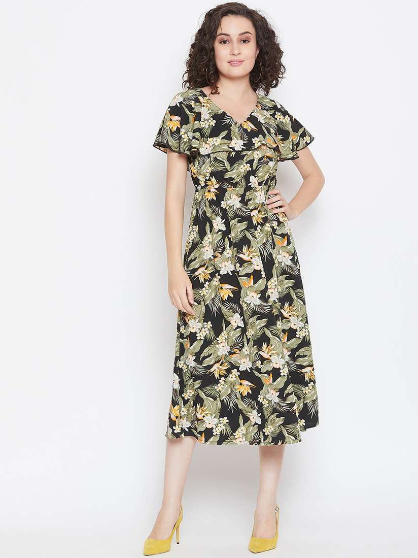 Buy LUCERO Women Black Printed Fit and Flare Dress Dresses for