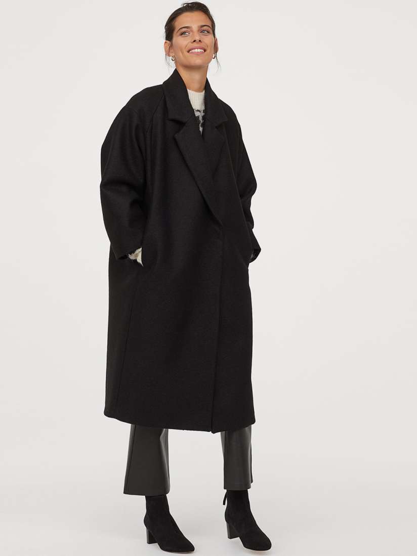 Buy H M Women Black Knee Length Wool Blend Coat Coats for Women 11010046 Myntra
