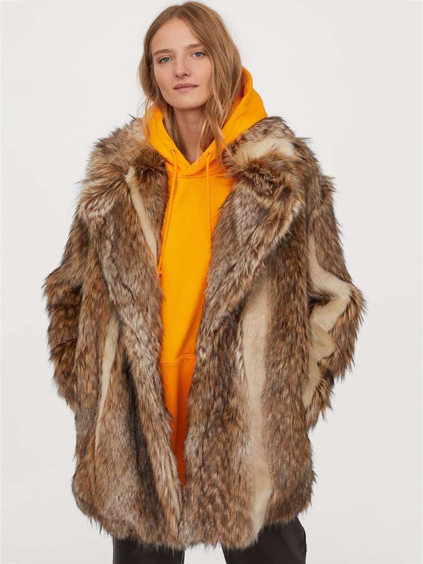Buy H M Women Beige Short Faux Fur Coat Coats for Women 11010026 Myntra