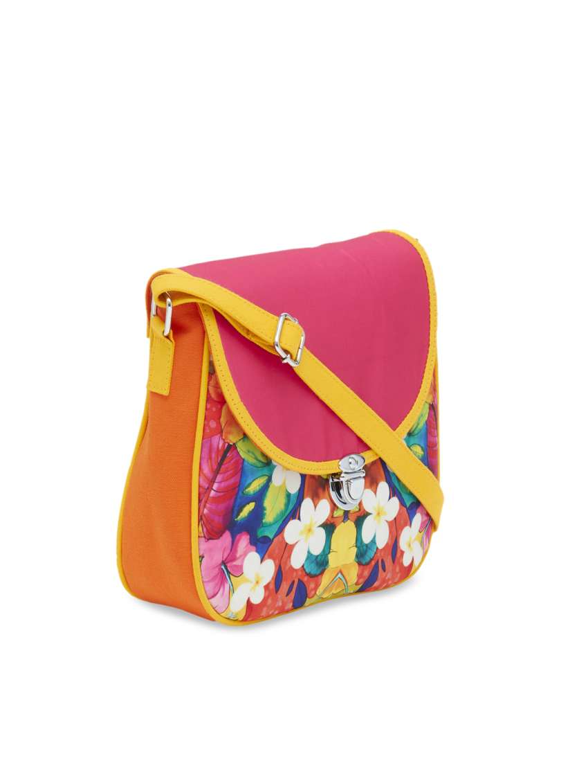 Buy HAQEEBA Pink Yellow Printed Sling Bag Handbags for Women 11010978 Myntra