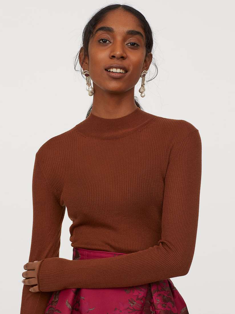 Fine Knit Brown Jumpers Ladies Polo Neck Fine Knit Jumper Dunnes