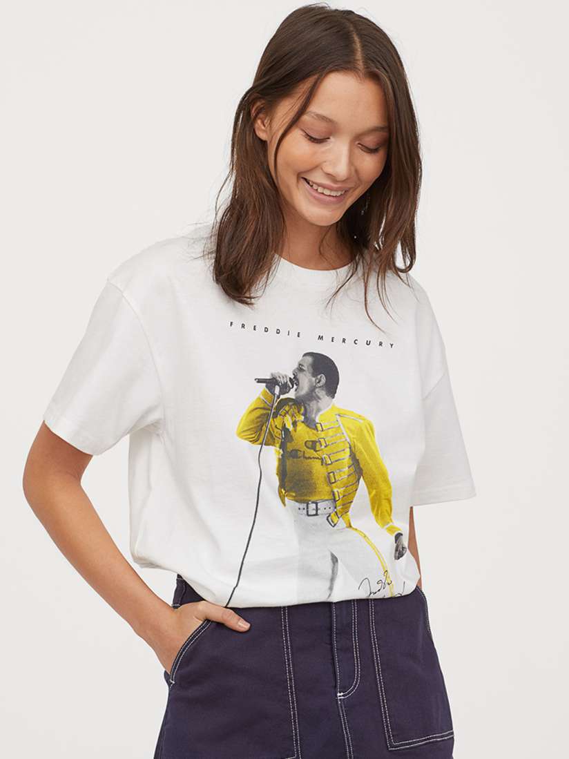 Buy HM Women White Yellow Freddie Mercury Printed Pure Cotton T shirt Tshirts for Women 11027598 Myntra
