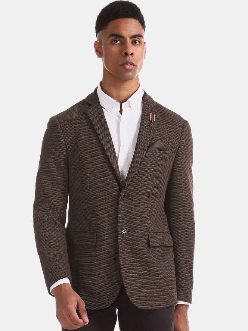 Buy Arrow New York Men Brown Self Design Zero Calorie Slim Fit Single Breasted Formal Blazer Blazers for Men 11035644 Myntra
