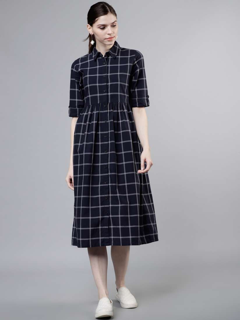 Tokyo talkies navy blue printed shirt dress on sale