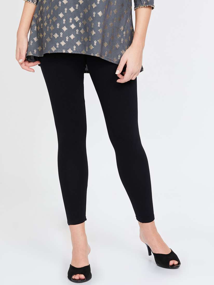 Melange ankle length leggings black hot sale