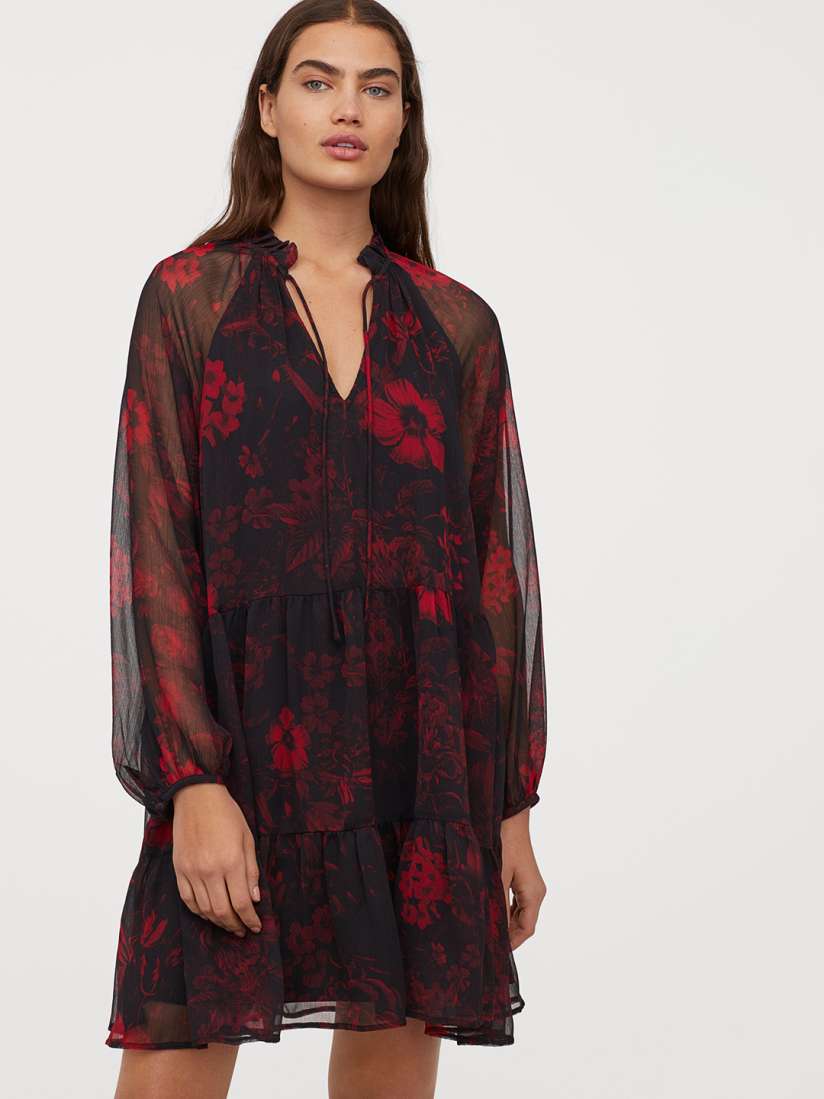 Buy H M Women Black Red Balloon Sleeved Dress Dresses for Women 11060620 Myntra